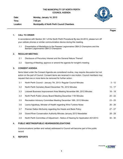 1 THE MUNICIPALITY OF NORTH PERTH COUNCIL AGENDA Date ...