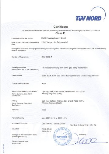 Certificate Class E according to DIN 18800-7 - MWB ...