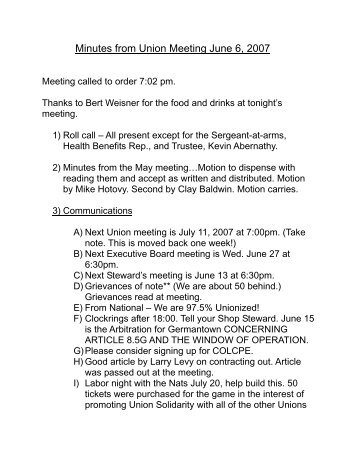 UNION MEETING MINUTES 2007-06-06 JUNE.wps - Branch 3825