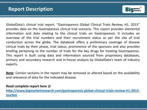 Trends on Gastroparesis Market Global Clinical Trials Review, H1, 2015