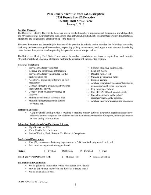 1 Polk County Sheriff's Office Job Description 2231 Deputy Sheriff ...