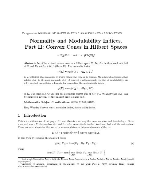 Convex Cones in Hilbert Spaces