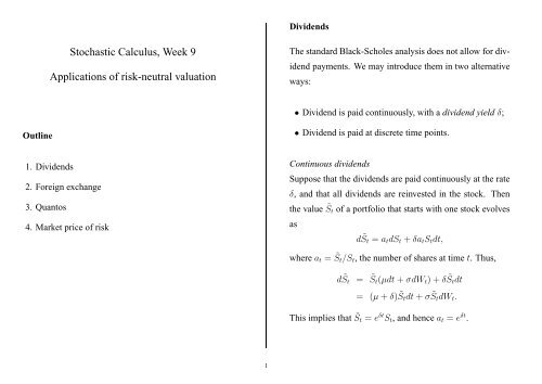 Stochastic Calculus, Week 9 Applications of risk-neutral valuation