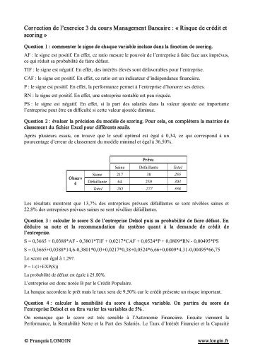 Correction de l'exercice 3 du cours Management Bancaire ...