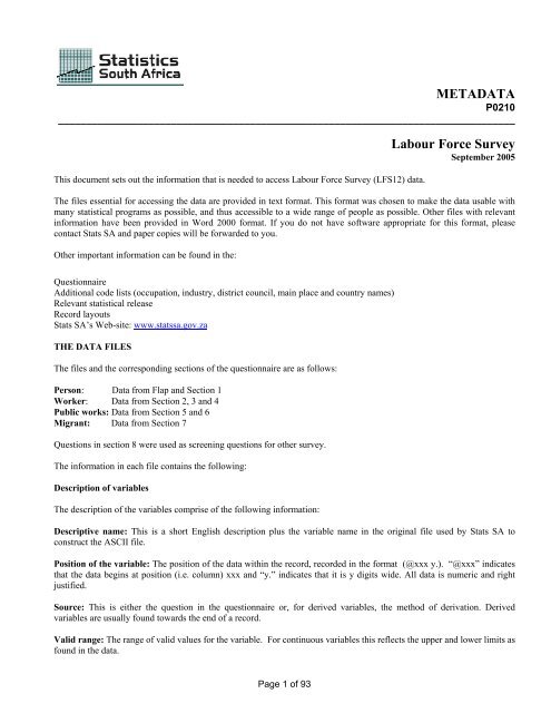 Metadata Labour Force Survey Population Studies Center