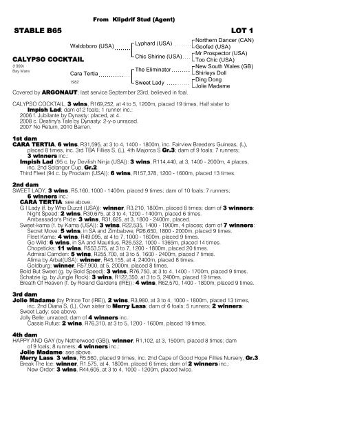 STABLE B65 LOT 1 - Thoroughbred Breeders Association