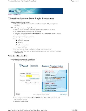 Timesheet System: New Login Procedures - Westat