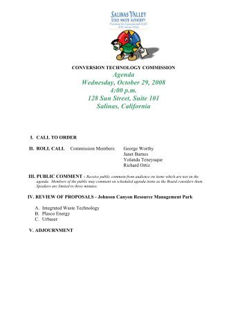 October 29, 2008 - Salinas Valley Solid Waste Authority