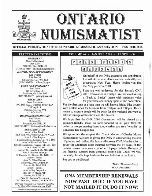 Full Year Ontario Numismatic Association