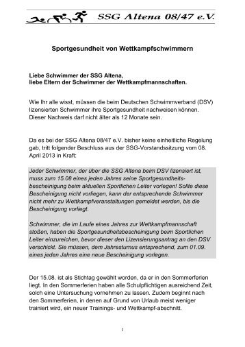 Informationen zur Sportgesundheit - SSG Altena 08/47 eV