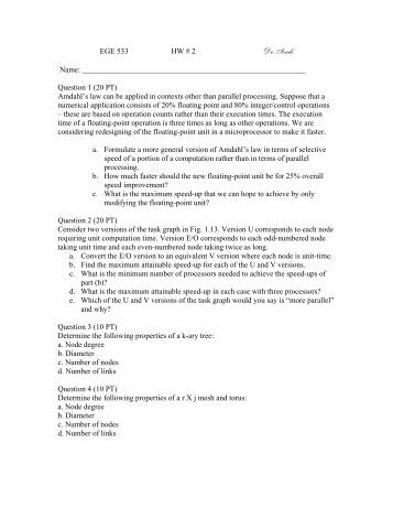 EGE 533 HW # 2 Dr. Izadi Name: Question 1 (20 PT) Amdahl's law can