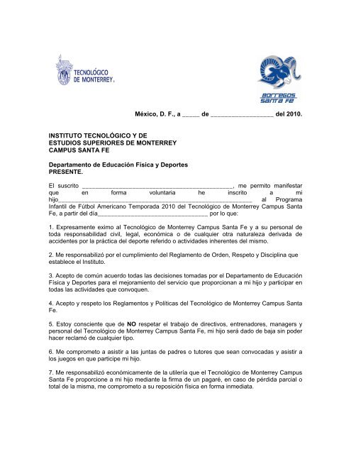 Carta Responsiva 2010 - Santa Fe - Tecnologico de Monterrey
