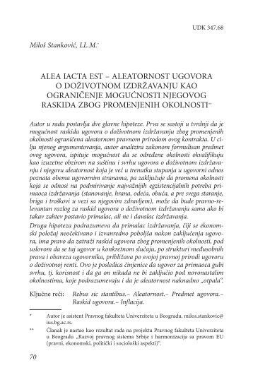 alea iacta est â aleatornost ugovora o doÅ¾ivotnom ... - Harmonius