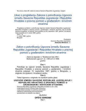 Ugovor između Savezne Republike Jugoslavije i Republike ...