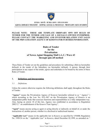 Rules of Tender for the Privatisation of Newco Agimi Shopping Mall ...