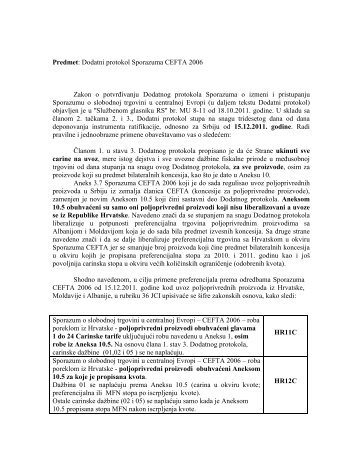 Primena Dodatnog protokola Sporazuma CEFTA
