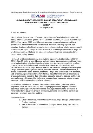 Ugovor o obavljanju komunalne delatnosti upravljanja komunalnim ...