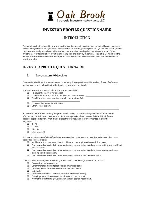 investor profile questionnaire - AdvisorFlex