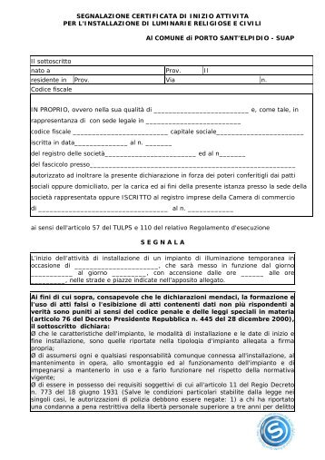 domanda licenza per luminarie religiose - Comune di Porto Sant ...