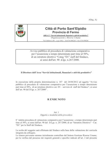 bando selezione staff del Sindaco - Comune di Porto Sant'Elpidio