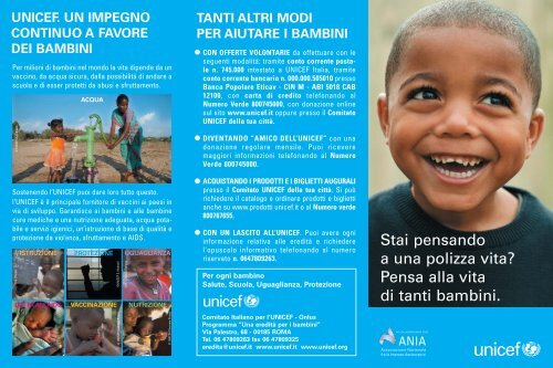 l'UNICEF come beneficiario nelle polizze vita