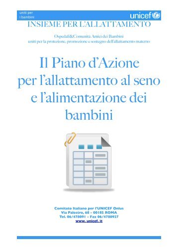 Il Piano d'Azione per l'allattamento al seno e l'alimentazione ... - Unicef