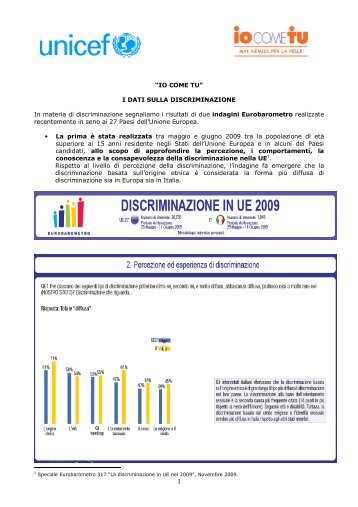 I DATI SULLA DISCRIMINAZIONE In materia di ... - Unicef