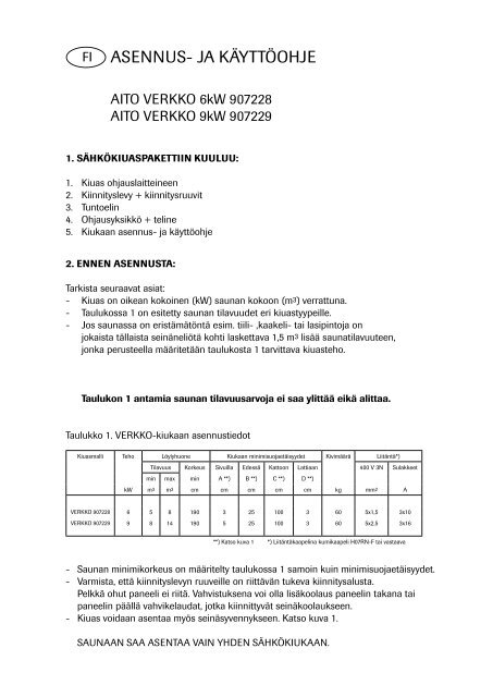 FI AITO VERKKO 6kW ja 9kW ASENNUS- JA KÃYTTÃOHJE - Narvi