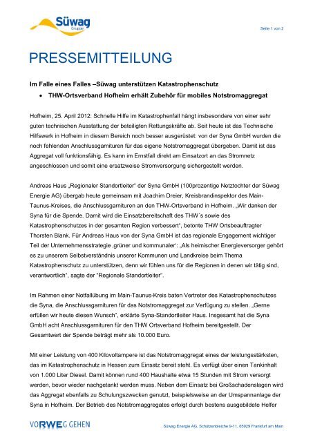 Brief Zentrale Thw Ov Hofheim