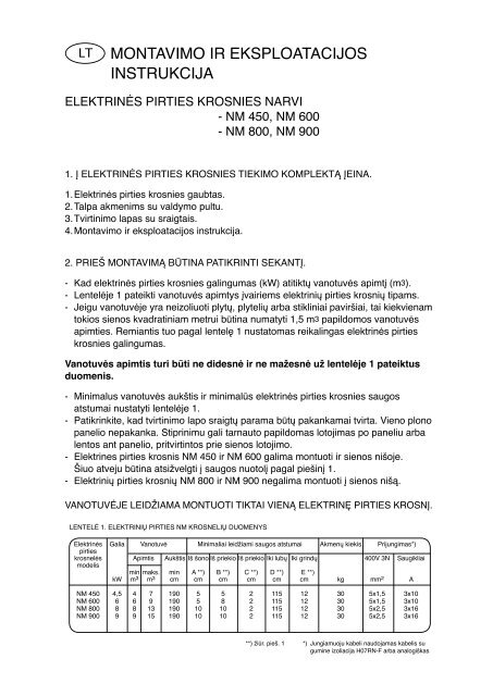 MONTAVIMO IR EKSPLOATACIJOS INSTRUKCIJA