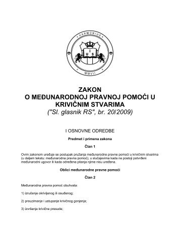 Zakon o meÄunarodnoj pravnoj pomoÄi u kriviÄnim ... - Harmonius