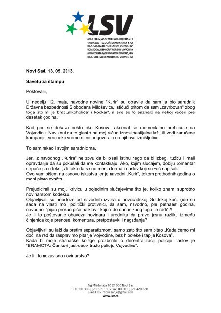 Otvoreno pismo Savetu za Å¡tampu 13 05.pdf - Liga socijaldemokrata ...
