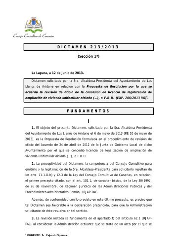 Dictamen 213/2013, solicitado por la Sra. Alcaldesa-Presidenta del ...