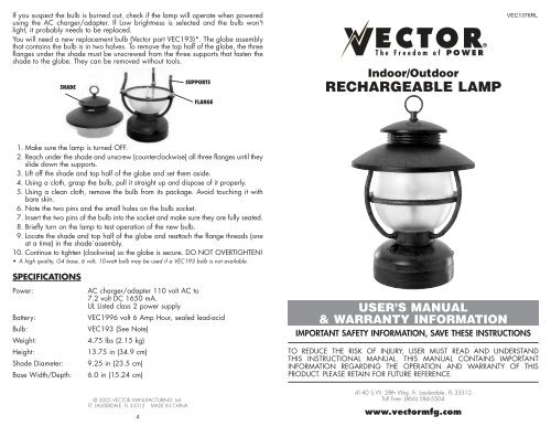 Indoor/Outdoor RECHARGEABLE LAMP