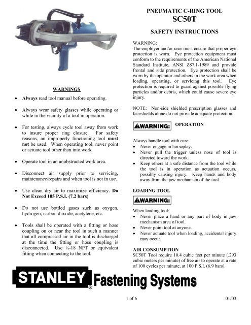 Pneumatic C Ring Tool Safety Instructions Pneumatic C Ring Tool Safety Instructions