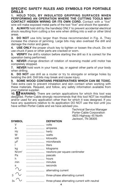 Double Insulated Portable Electric Drills Instruction manual