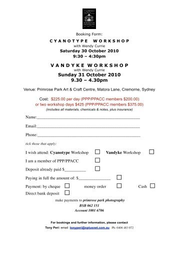 PPP Workshop booking form (Oct 2010) - Primrose Park Art & Craft ...