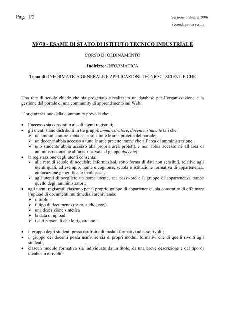 Pag. 1/2 M070 - ESAME DI STATO DI ISTITUTO ... - La Repubblica