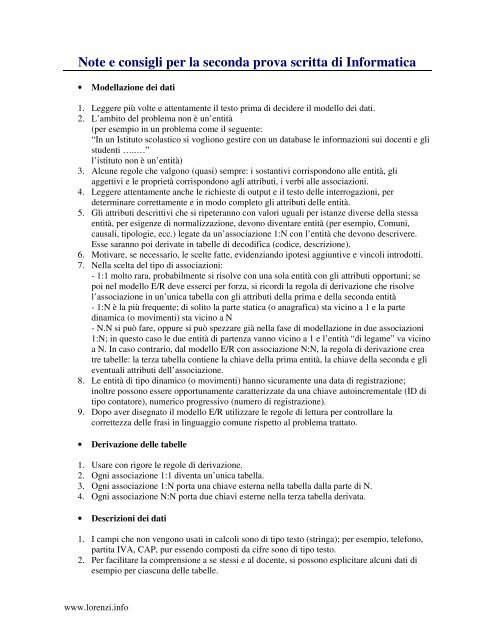 Note e consigli per la seconda prova scritta di Informatica - lorenzi.info