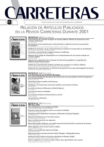 relacion de articulos publicados en la revista carreteras durante 2001