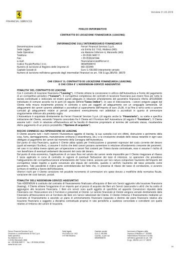 FOGLIO INFORMATIVO CONTRATTO DI LOCAZIONE FINANZIARIA ...