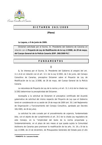 Dictamen 263/2009, 9 junio, del Consejo Consultivo de Canarias ...