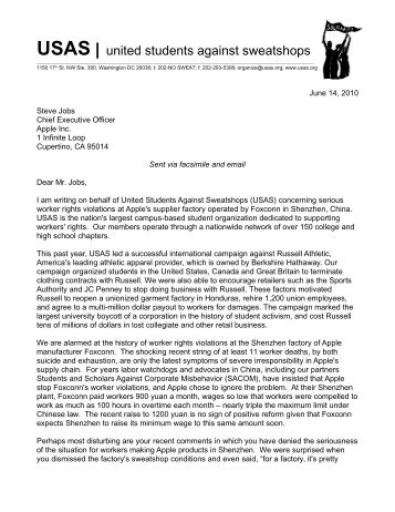 USAS sent a letter to Steve Jobs