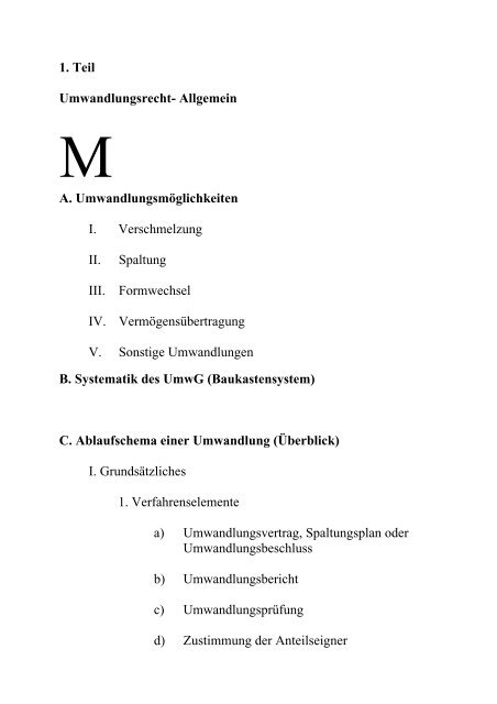 B. Systematik des UmwG (Baukastensystem) C. Ablaufschema einer