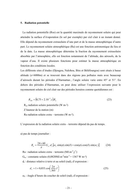 Calcul de l'ETP PENMAN- MONTEITH à différents pas de ... - LTHE