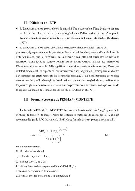 Calcul de l'ETP PENMAN- MONTEITH à différents pas de ... - LTHE