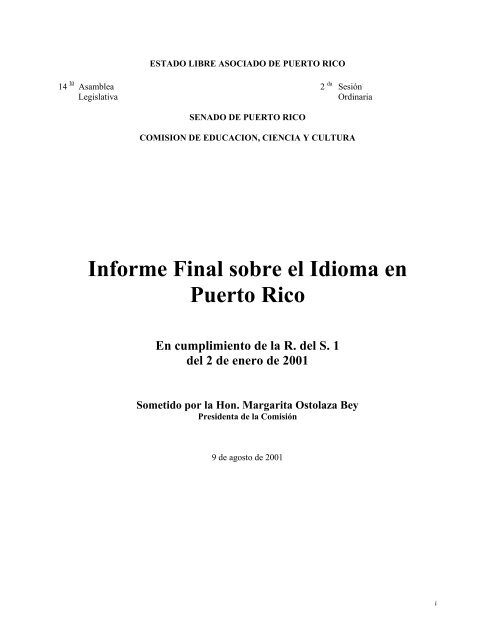 Informe Final sobre el Idioma en Puerto Rico - Coqui.Net