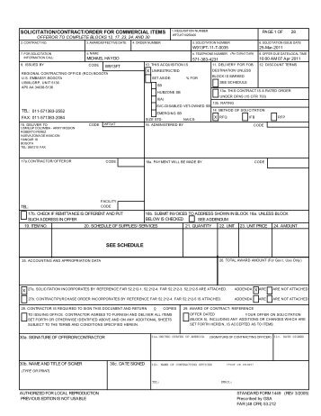 see schedule solicitation/contract/order for commercial items