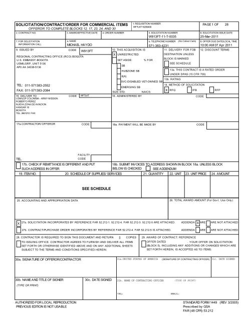 see schedule solicitation/contract/order for commercial items