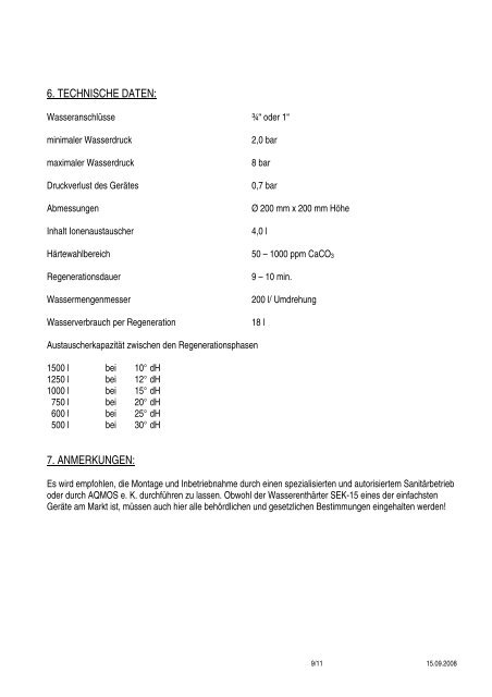 GARANTIE â REGISTRIERUNG + ... - Aqmos Wasseraufbereitung